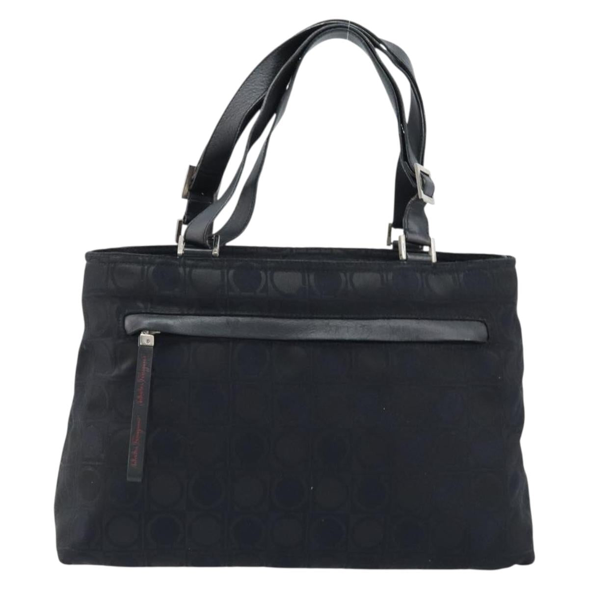 Salvatore Ferragamo Gancini Tote Bag Nylon Black Silver Auth BA11280