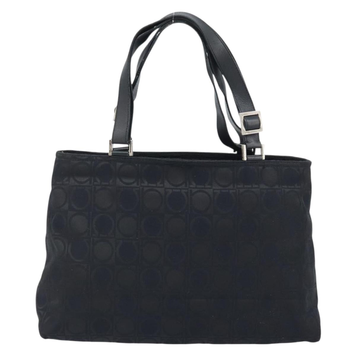 Salvatore Ferragamo Gancini Tote Bag Nylon Black Silver Auth BA11280