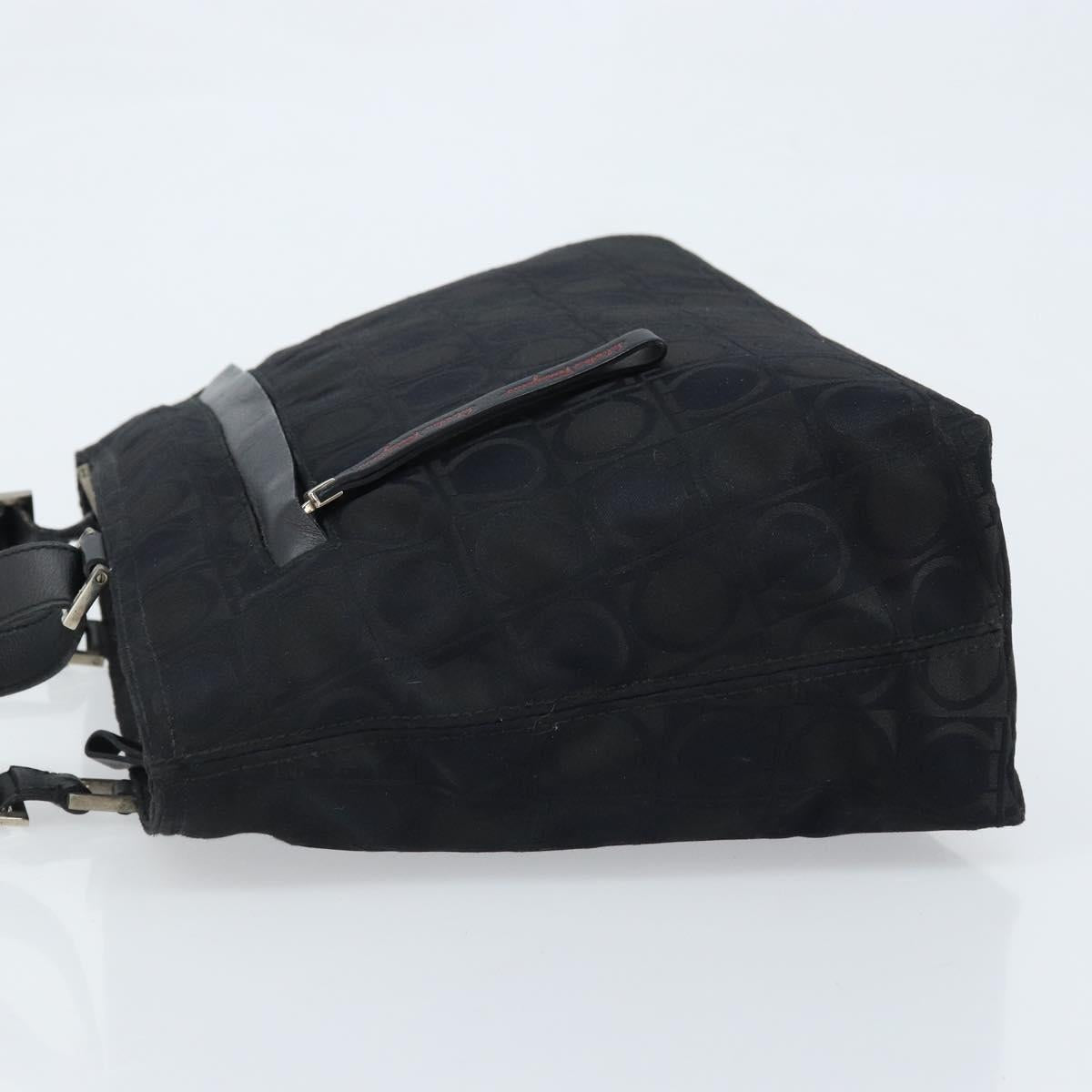 Salvatore Ferragamo Gancini Tote Bag Nylon Black Silver Auth BA11280