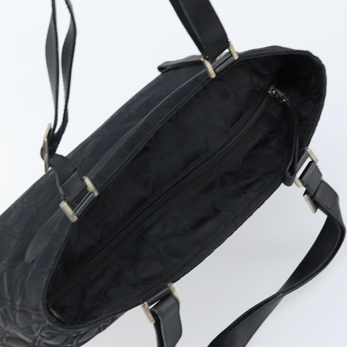 Salvatore Ferragamo Gancini Tote Bag Nylon Black Silver Auth BA11280