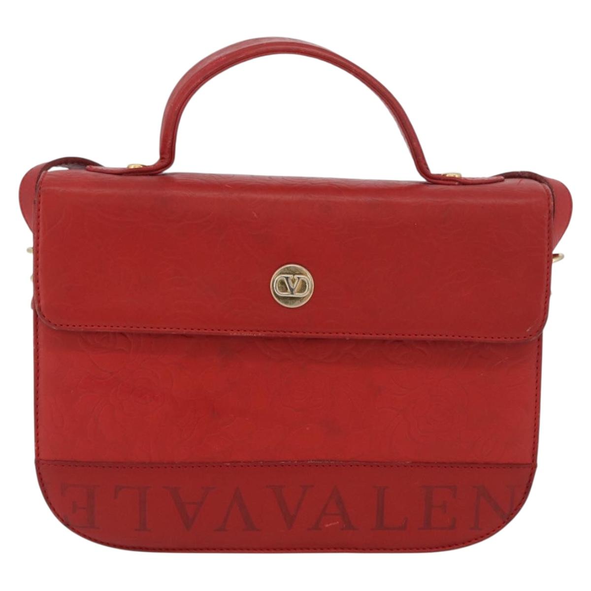 VALENTINO Shoulder Bag Leather Red Gold Auth BA11281