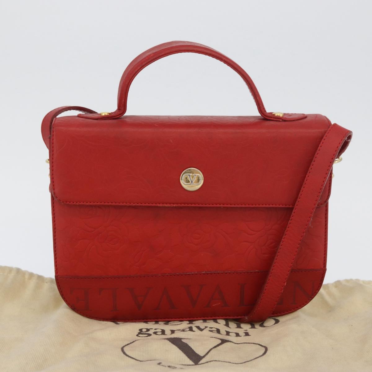 VALENTINO Shoulder Bag Leather Red Gold Auth BA11281