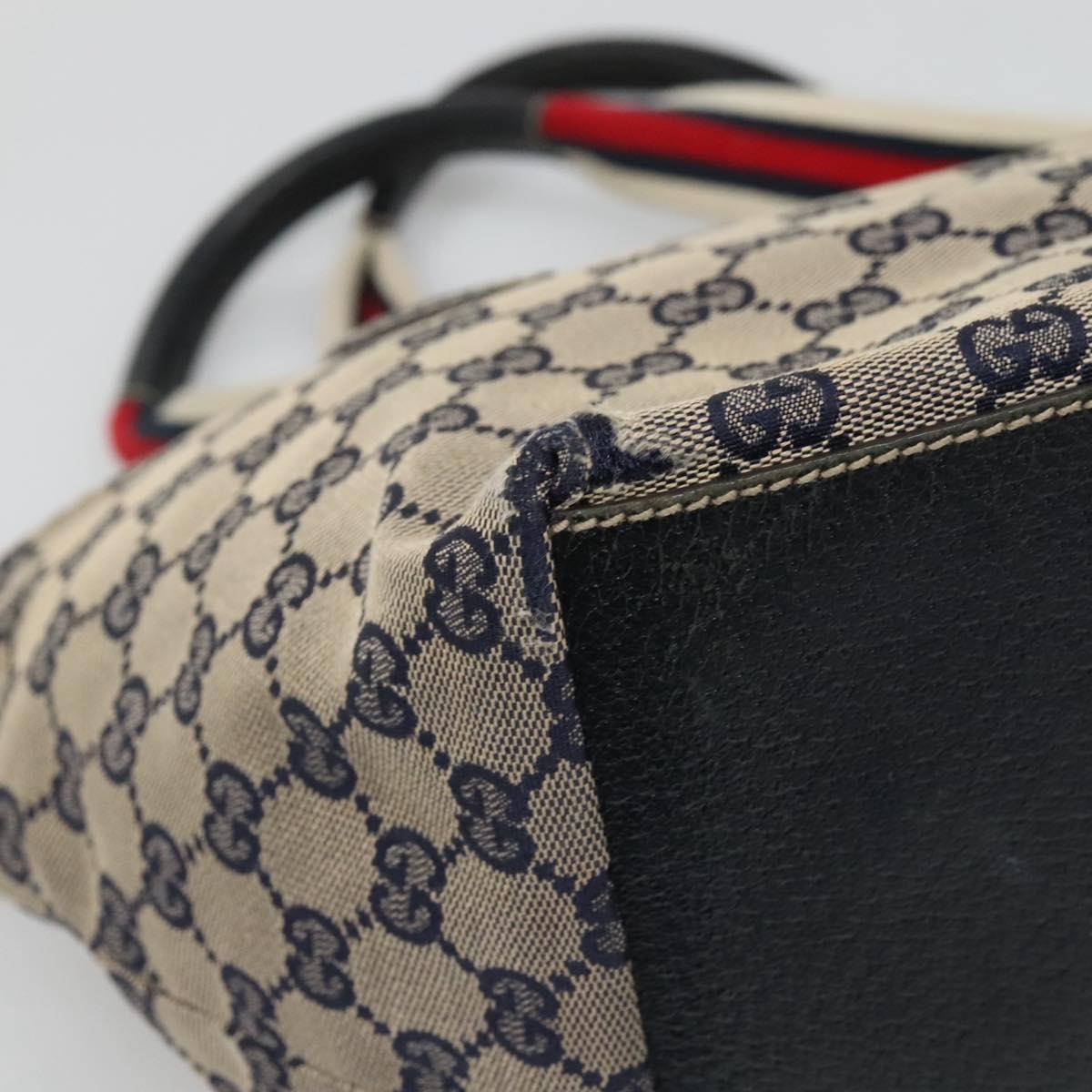 GUCCI GG Canvas Sherry Line Tote Bag Navy Red 131228 Auth BA1129