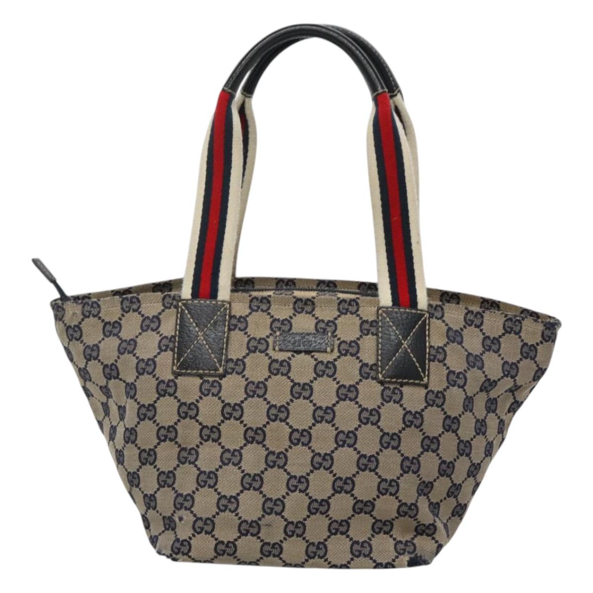GUCCI GG Canvas Sherry Line Tote Bag Navy Red 131228 Auth BA1129