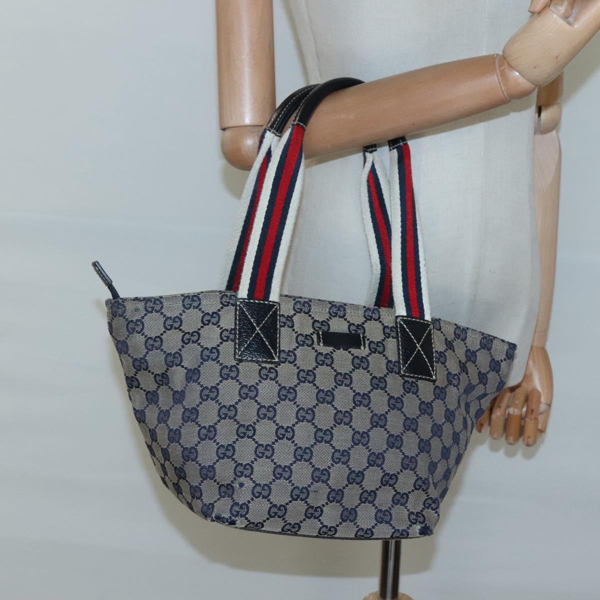 GUCCI GG Canvas Sherry Line Tote Bag Navy Red 131228 Auth BA1129