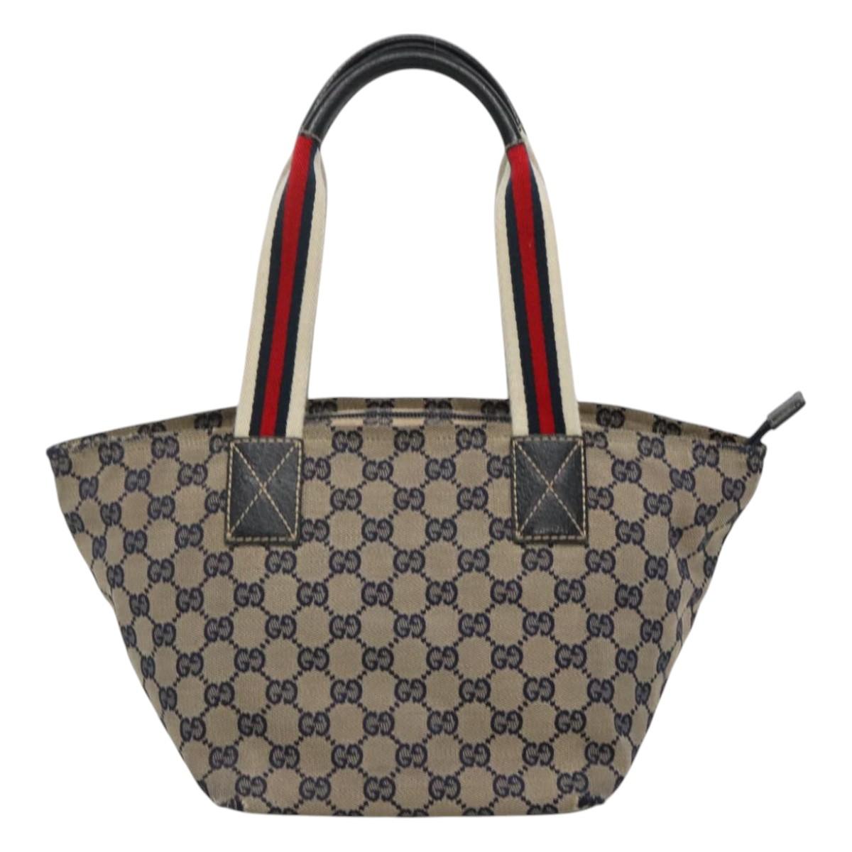 GUCCI GG Canvas Sherry Line Tote Bag Navy Red 131228 Auth BA1129
