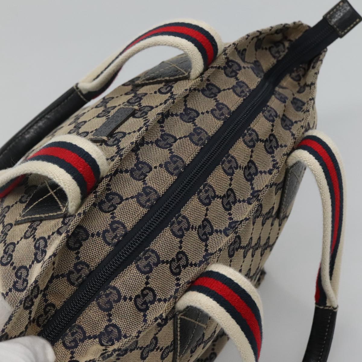 GUCCI GG Canvas Sherry Line Tote Bag Navy Red 131228 Auth BA1129