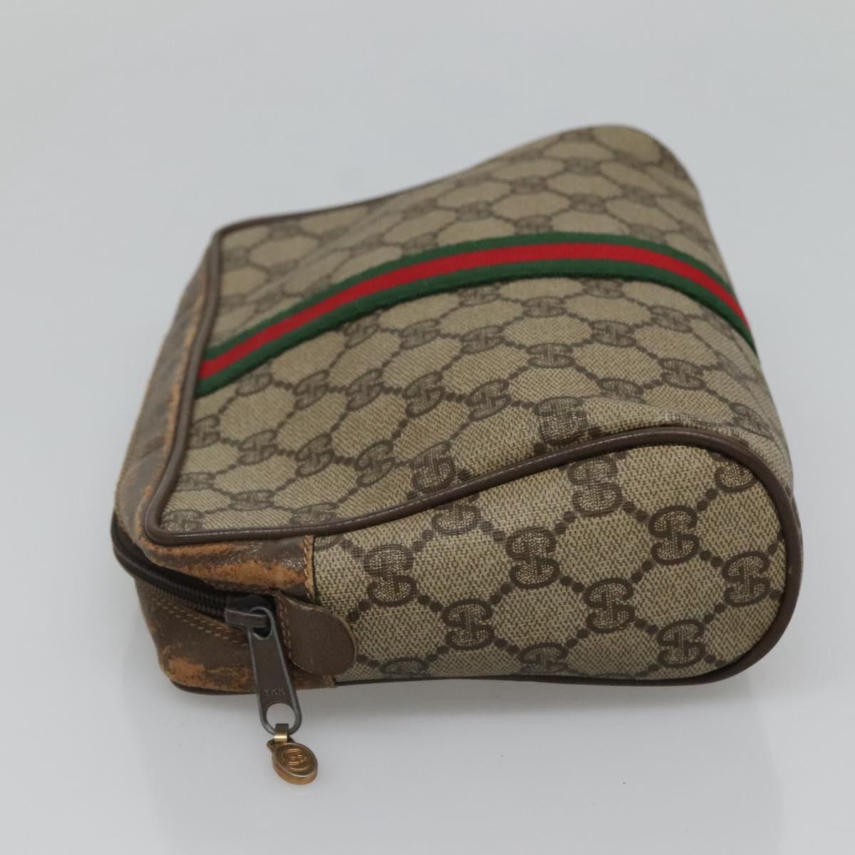 GUCCI GG Supreme Web Sherry Line Clutch Bag PVC Beige Red 56 01 012 Auth BA1131
