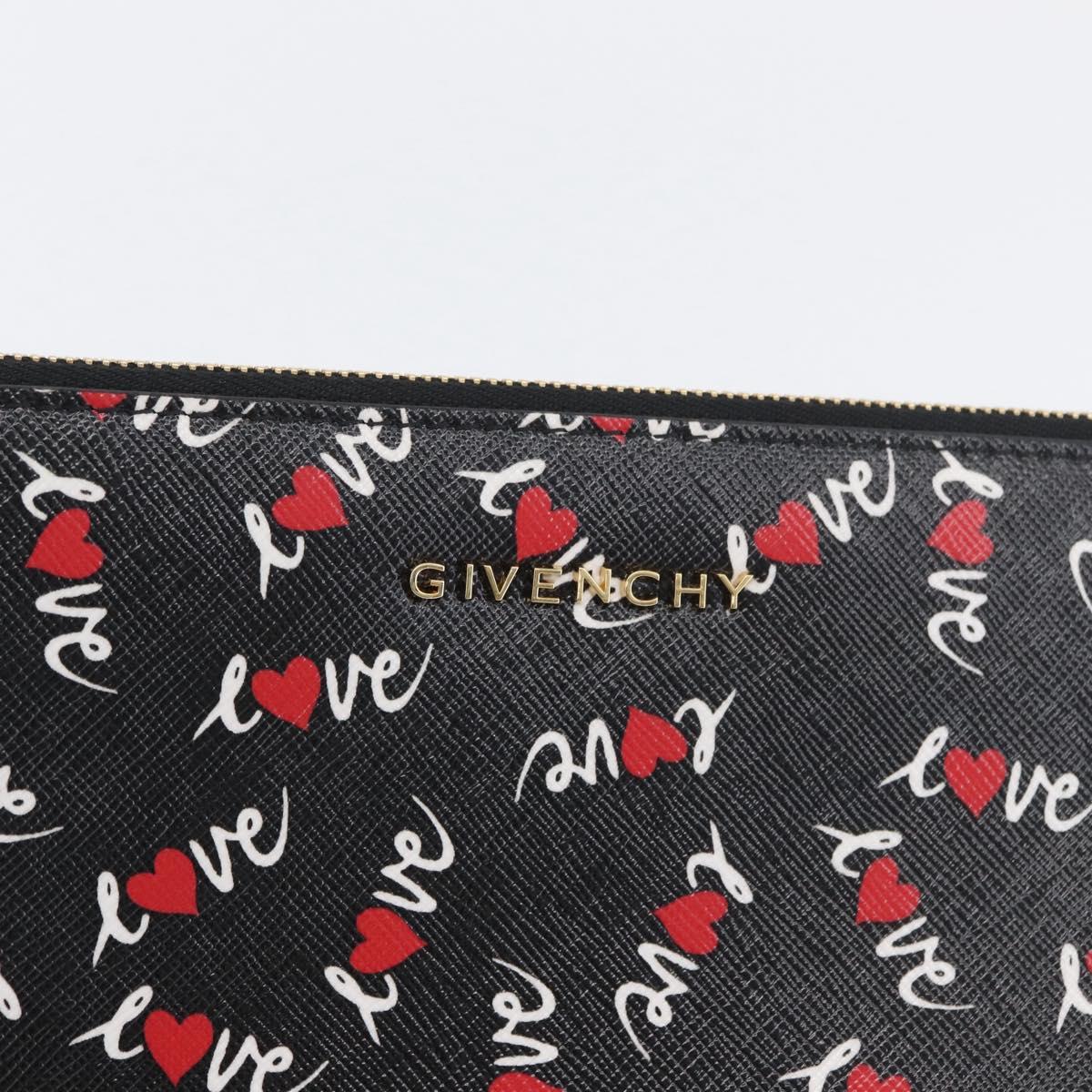 GIVENCHY Clutch Bag Leather Black Gold Auth BA11312