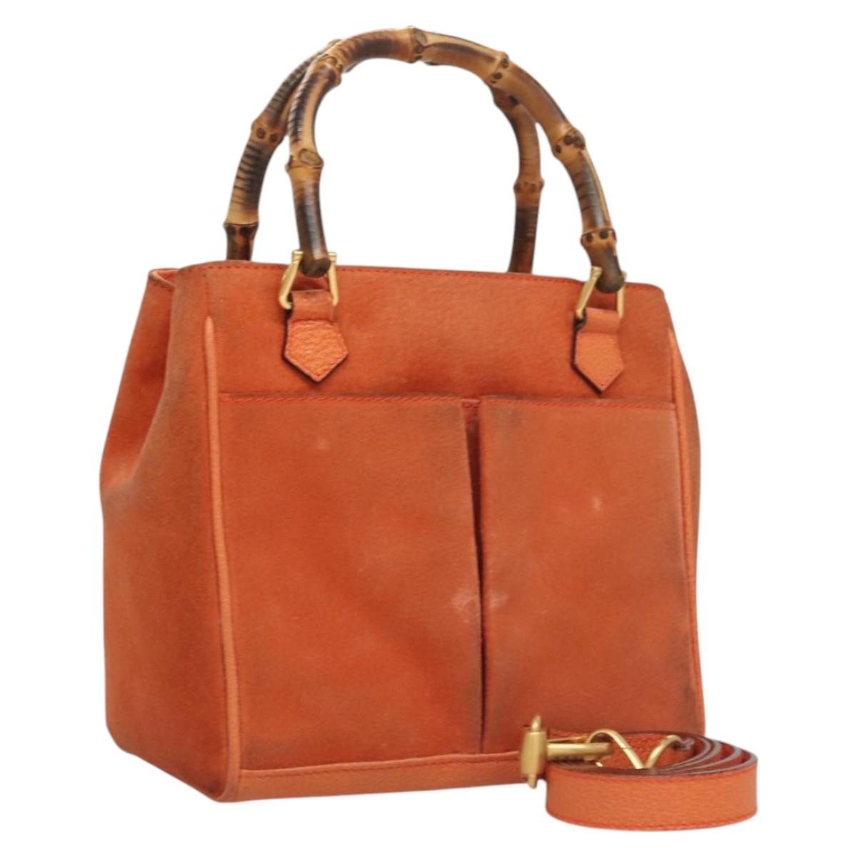 GUCCI Bamboo Hand Bag Suede 2way Orange Gold 000 123 0316 Auth BA1132