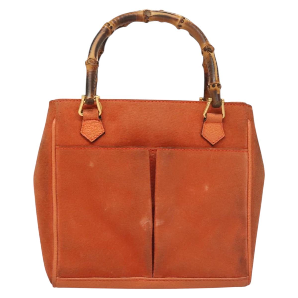 GUCCI Bamboo Hand Bag Suede 2way Orange Gold 000 123 0316 Auth BA1132