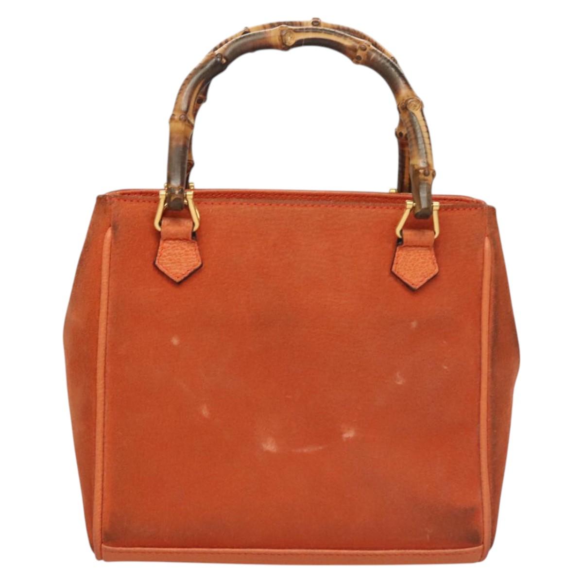 GUCCI Bamboo Hand Bag Suede 2way Orange Gold 000 123 0316 Auth BA1132