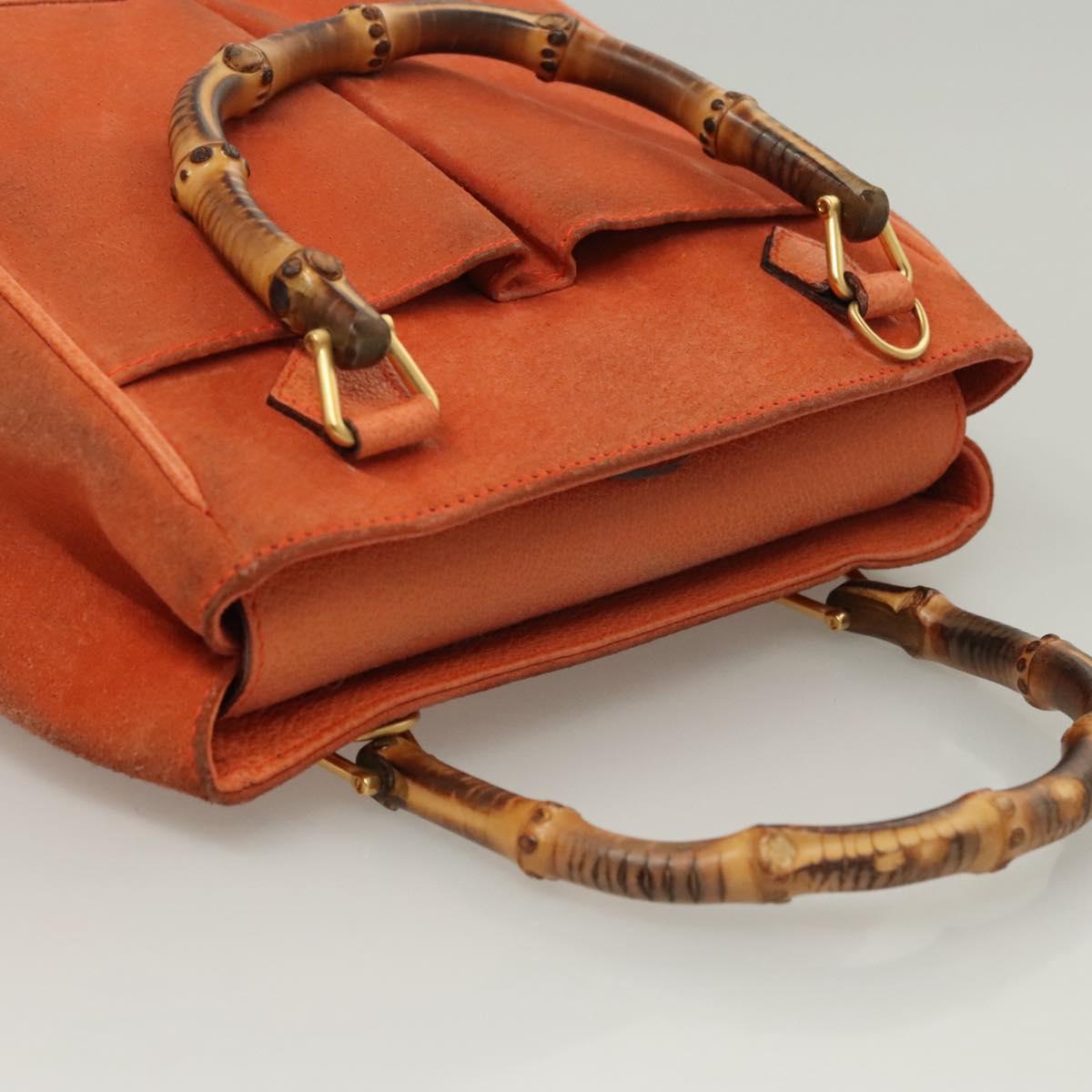 GUCCI Bamboo Hand Bag Suede 2way Orange Gold 000 123 0316 Auth BA1132