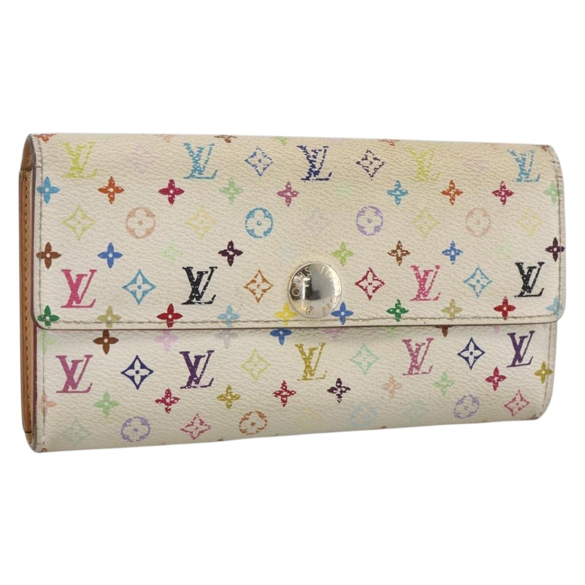 LOUIS VUITTON Multicolor Portefeuille Sarah Wallet White M93532 LV Auth BA11332