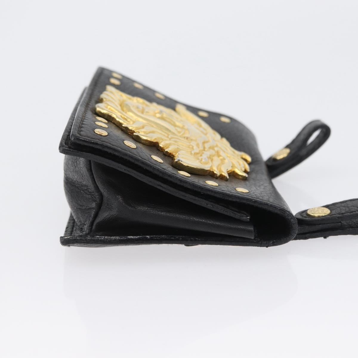 Gianni Versace Belt Pouch Leather Black Gold Auth BA11338