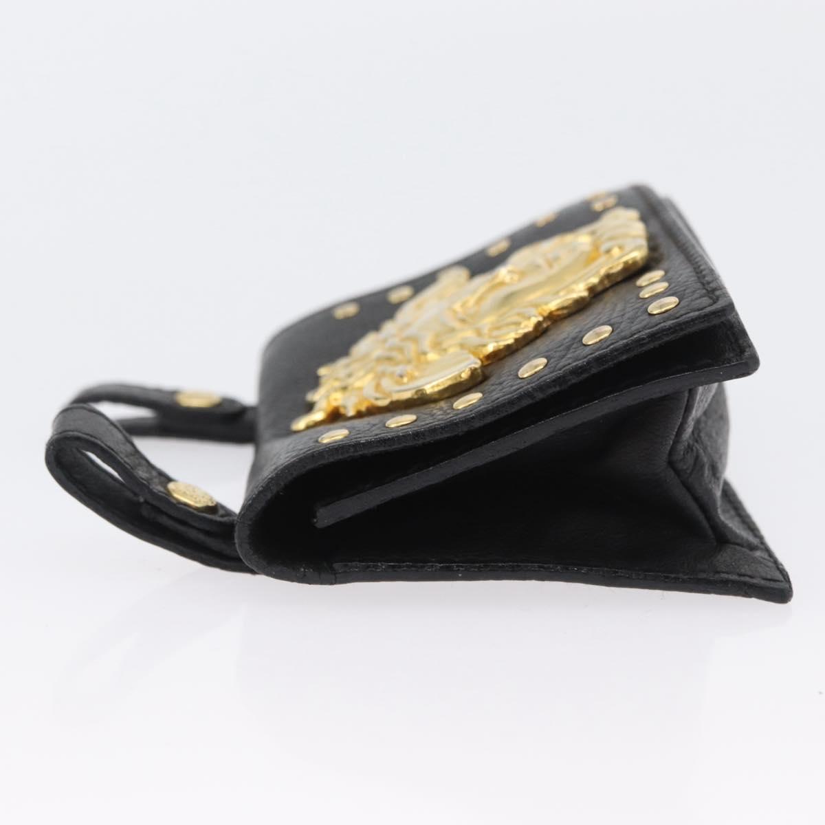 Gianni Versace Belt Pouch Leather Black Gold Auth BA11338