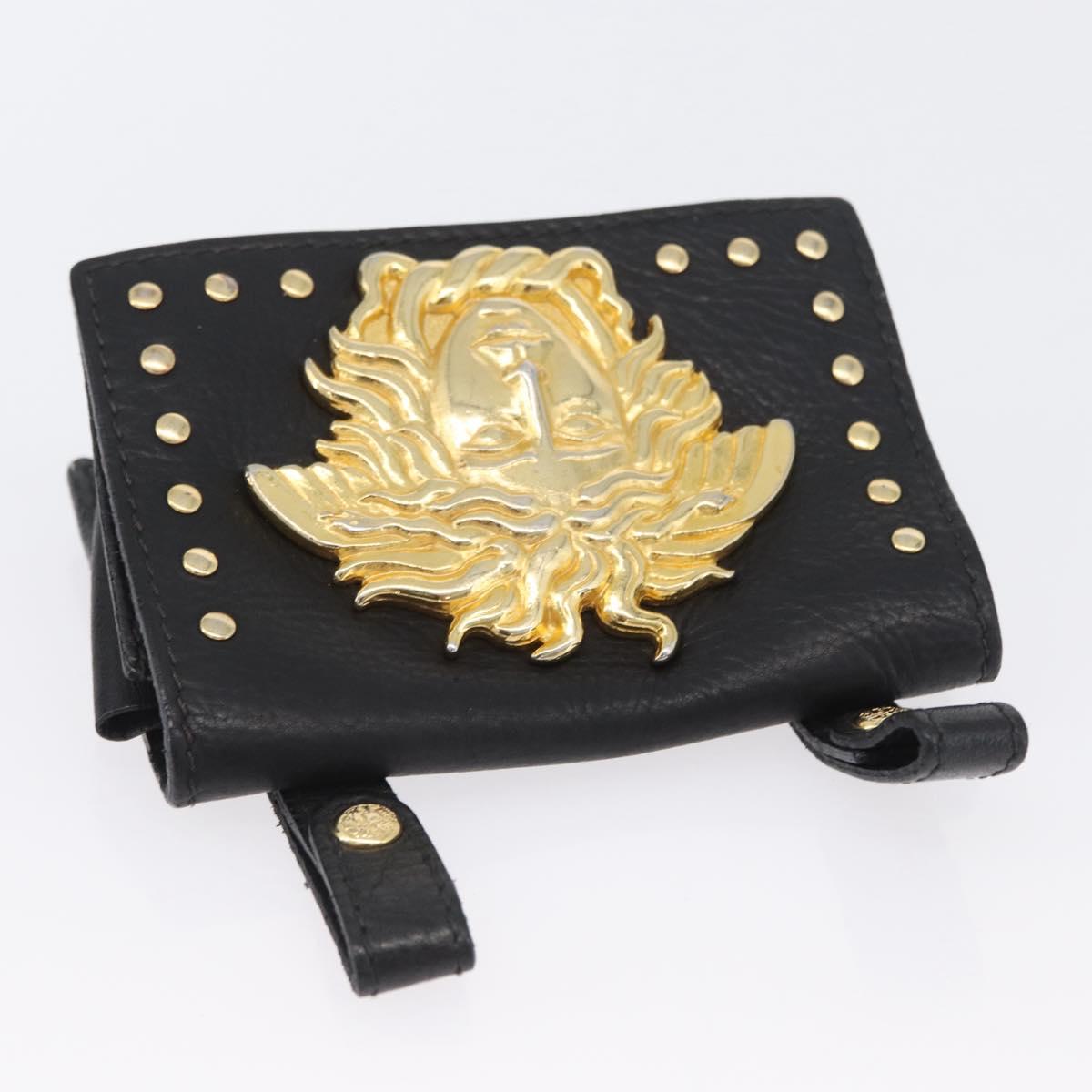 Gianni Versace Belt Pouch Leather Black Gold Auth BA11338