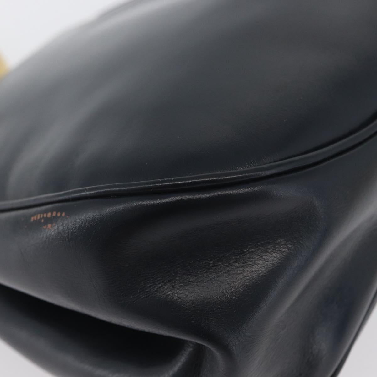 LOEWE Hand Bag Leather Navy Gold Auth BA11340