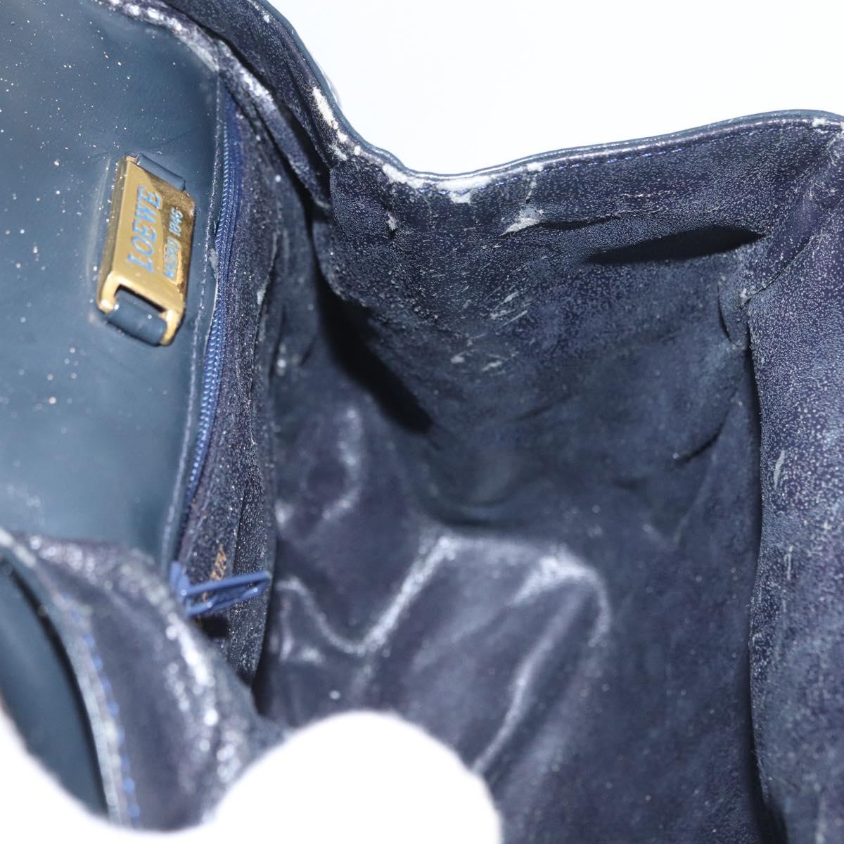 LOEWE Hand Bag Leather Navy Gold Auth BA11340