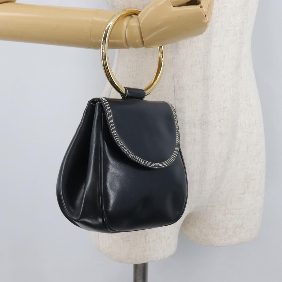 LOEWE Hand Bag Leather Navy Gold Auth BA11340