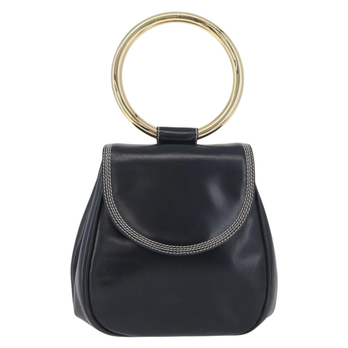 LOEWE Hand Bag Leather Navy Gold Auth BA11340