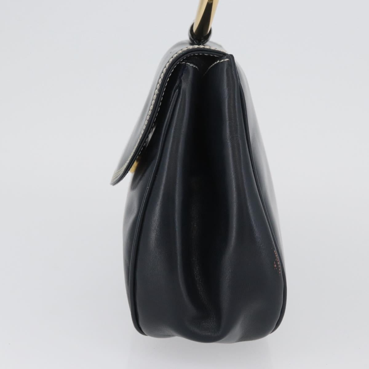LOEWE Hand Bag Leather Navy Gold Auth BA11340