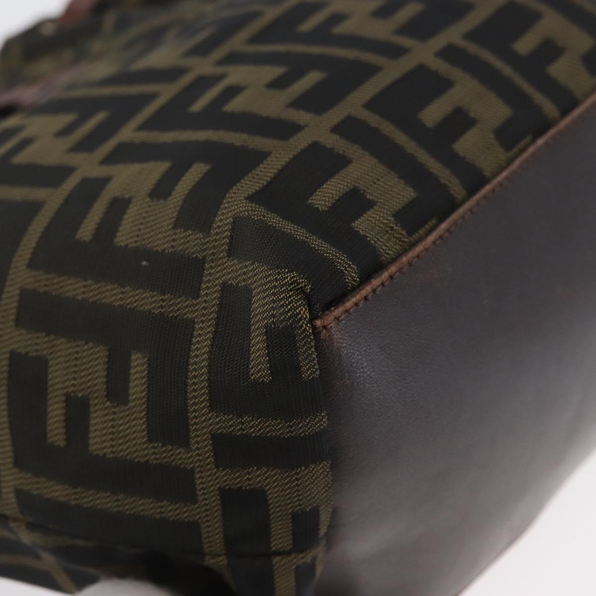 FENDI Zucca Canvas Hand Bag Brown Black Auth BA11341