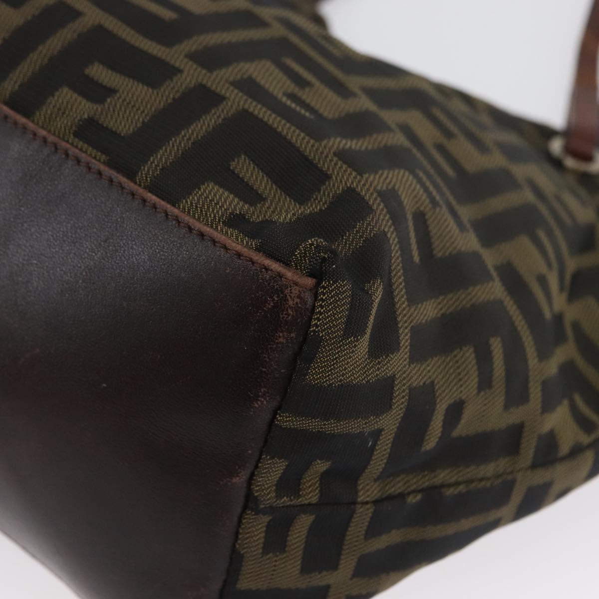 FENDI Zucca Canvas Hand Bag Brown Black Auth BA11341