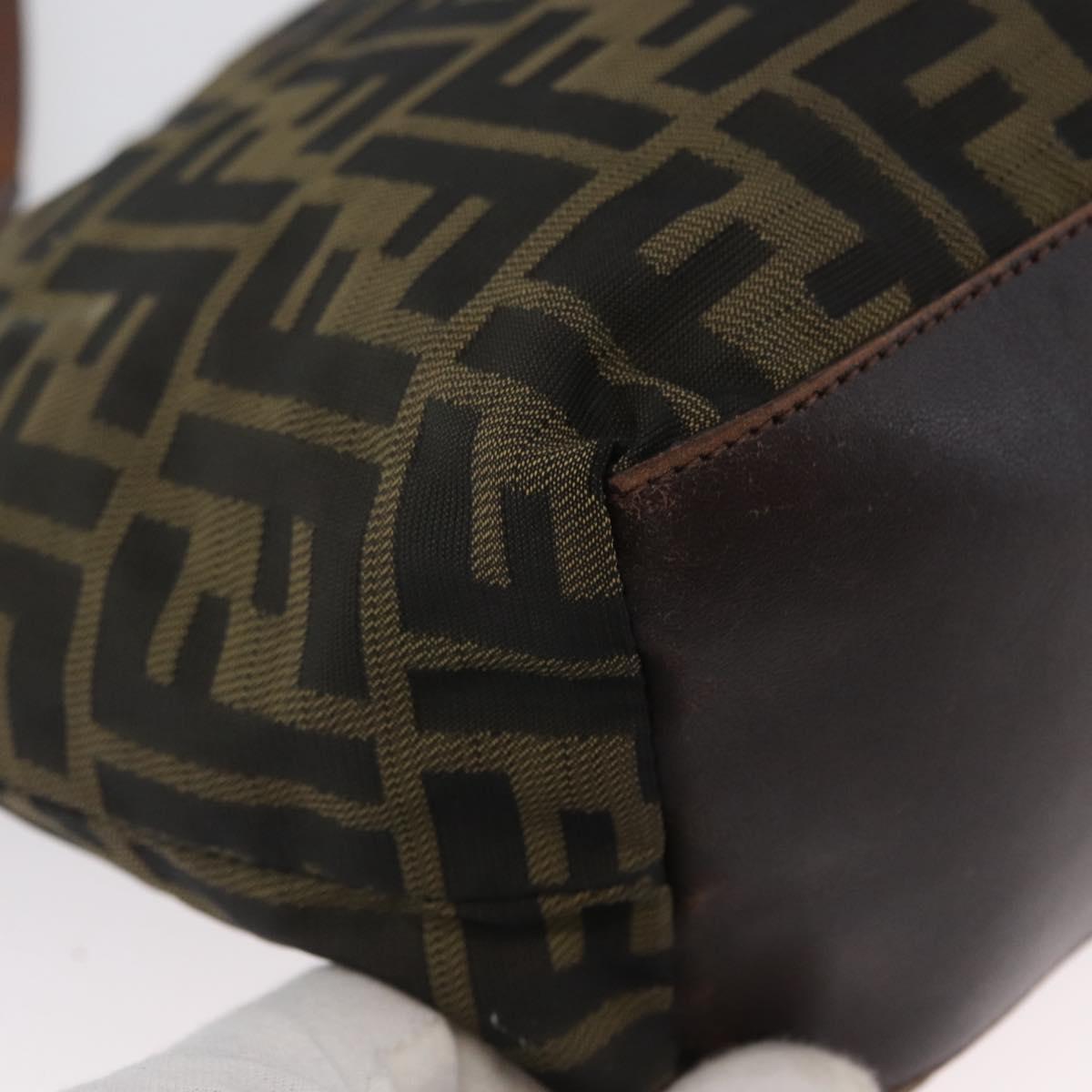 FENDI Zucca Canvas Hand Bag Brown Black Auth BA11341