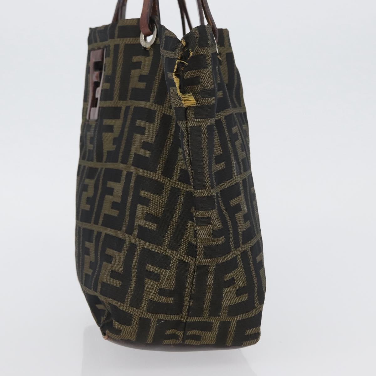FENDI Zucca Canvas Hand Bag Brown Black Auth BA11341