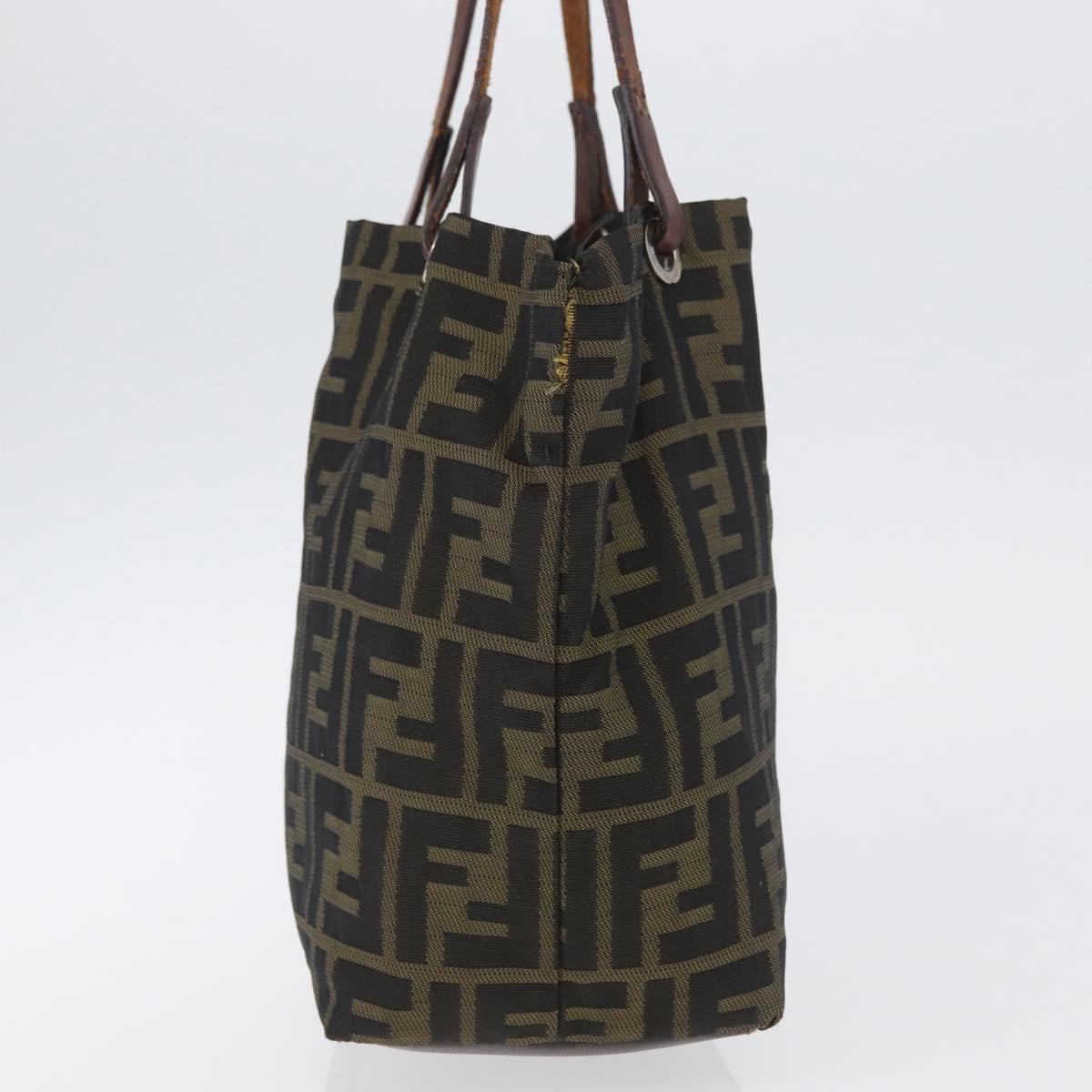 FENDI Zucca Canvas Hand Bag Brown Black Auth BA11341