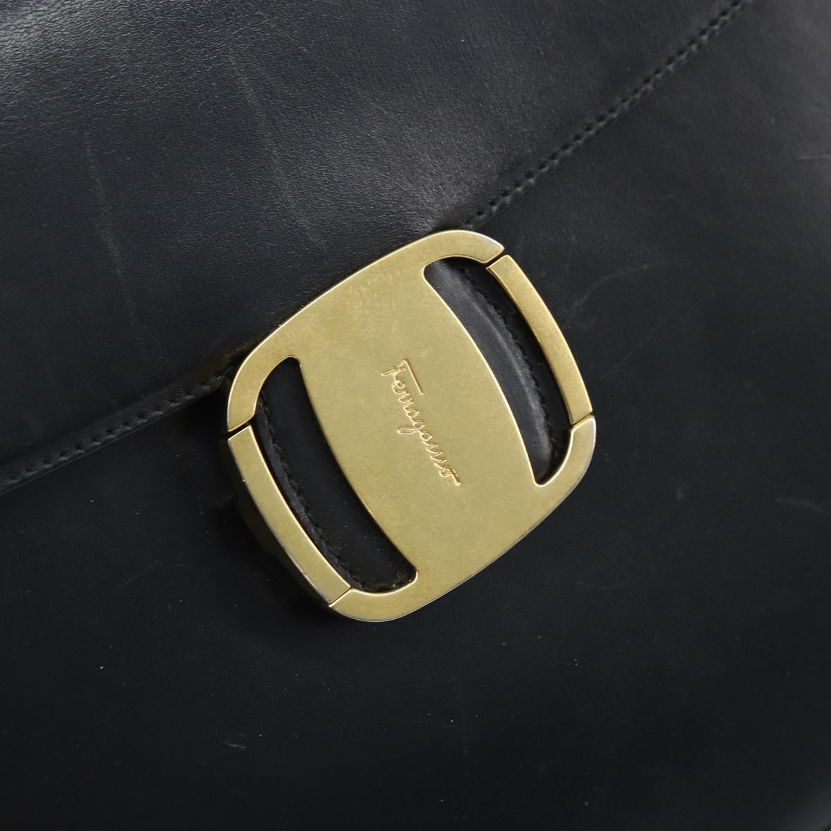 Salvatore Ferragamo Vala Shoulder Bag Leather Black Gold Auth BA11344