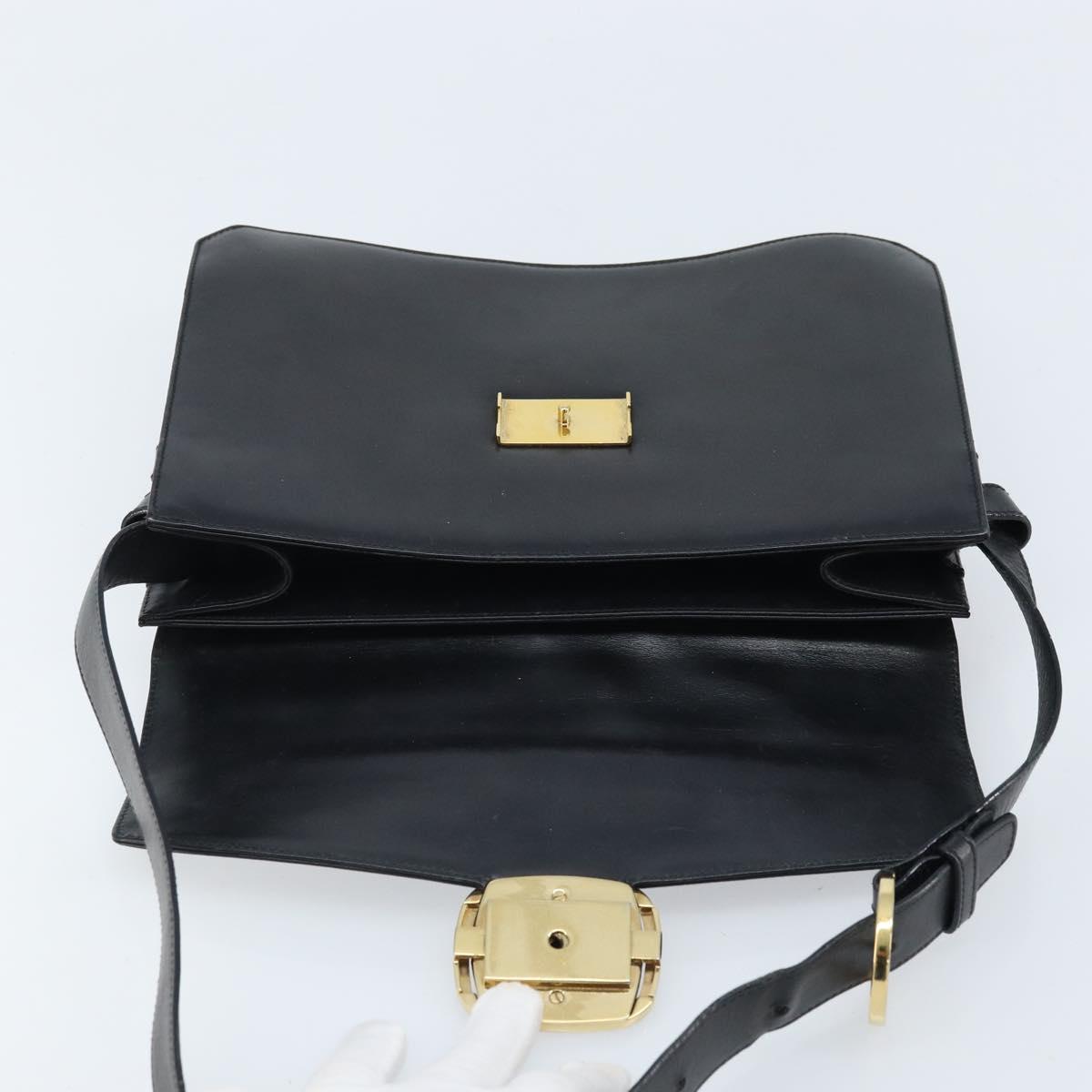 Salvatore Ferragamo Vala Shoulder Bag Leather Black Gold Auth BA11344