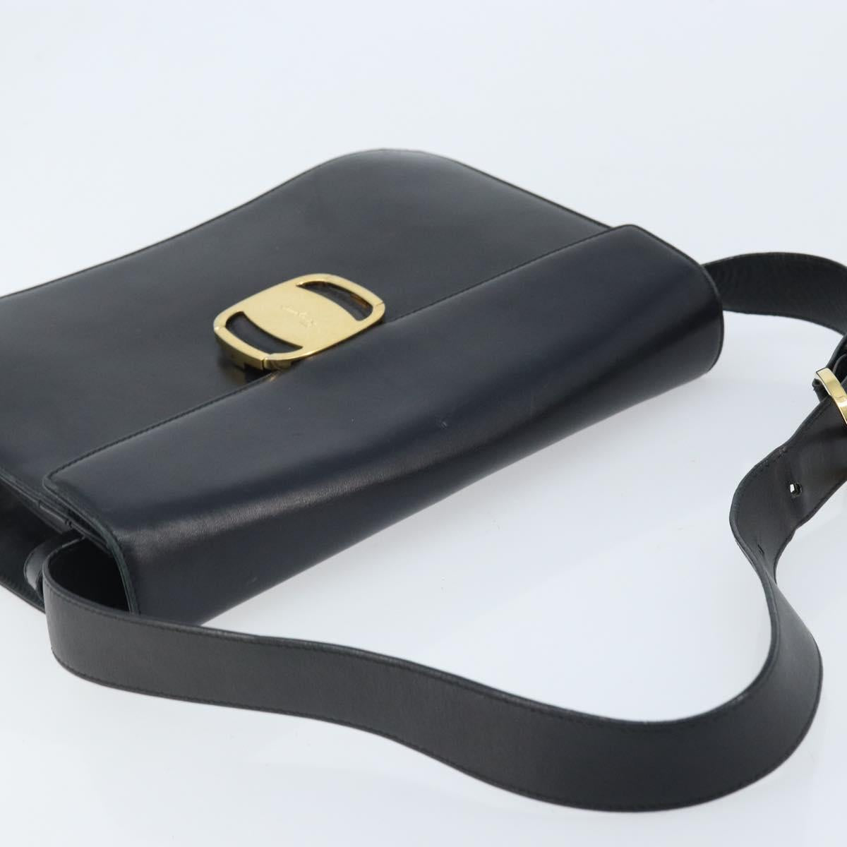 Salvatore Ferragamo Vala Shoulder Bag Leather Black Gold Auth BA11344