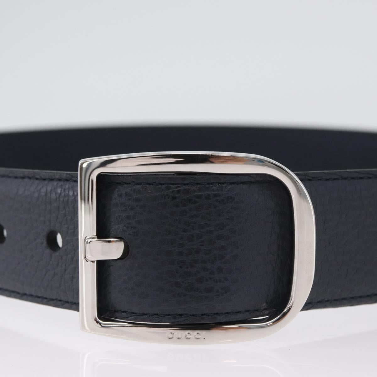 GUCCI Belt Leather 39.4"" Outlet Navy Silver 449716 Auth BA11347V