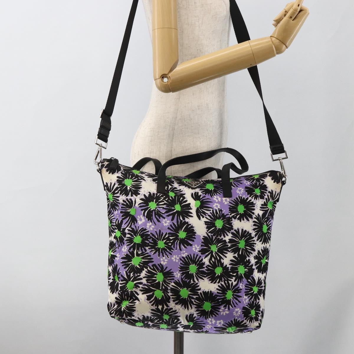 PRADA Tote Bag Nylon 2way Multicolor Silver Auth BA11353A