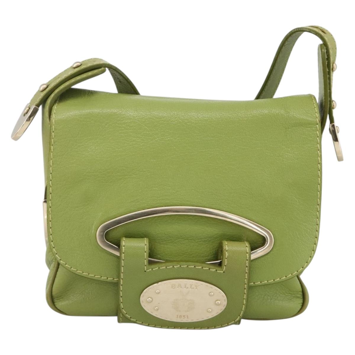 BALLY Shoulder Bag Leather Light green Auth BA11358A