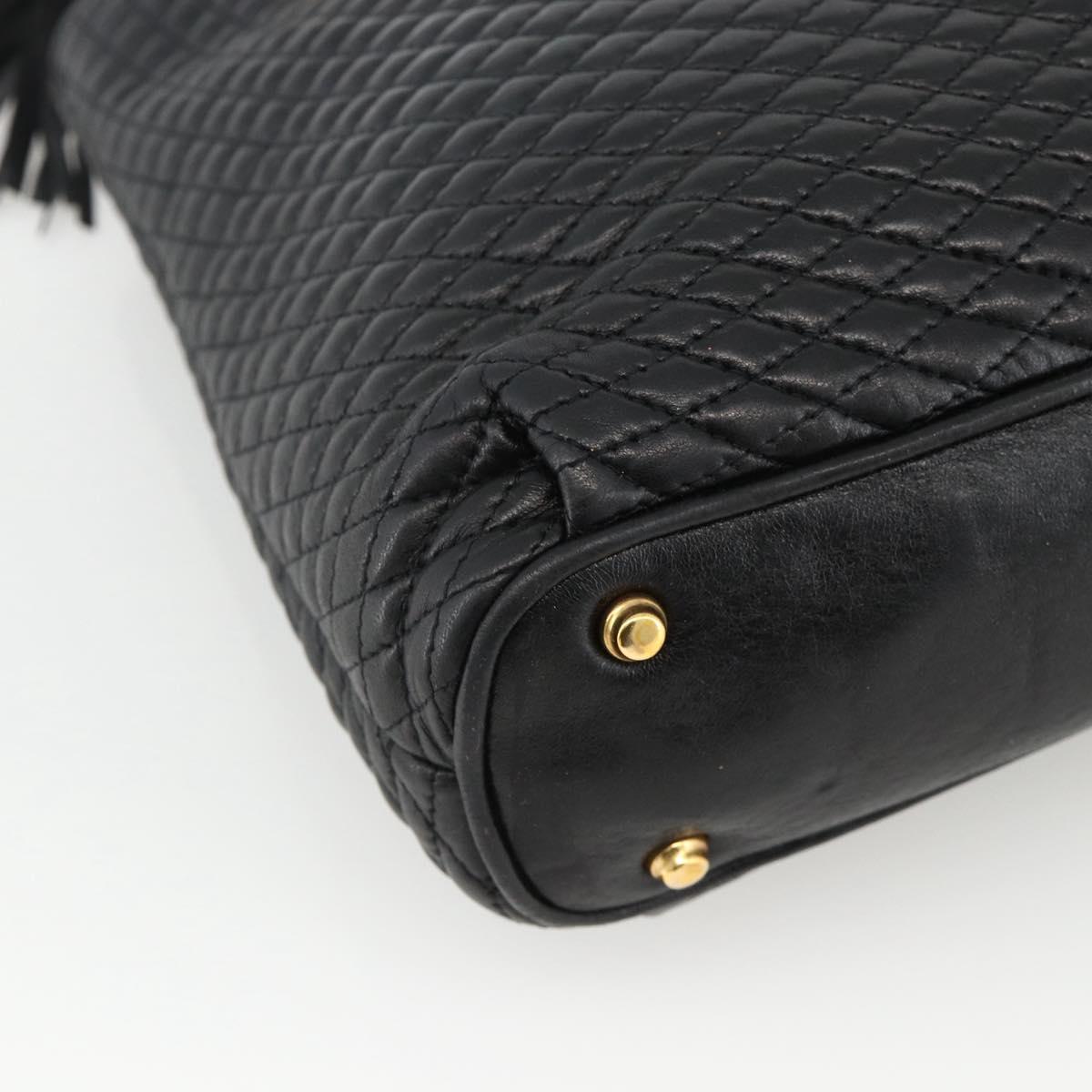 BALLY Quilted Chain Shoulder Bag Leather Black Gold Auth BA11359