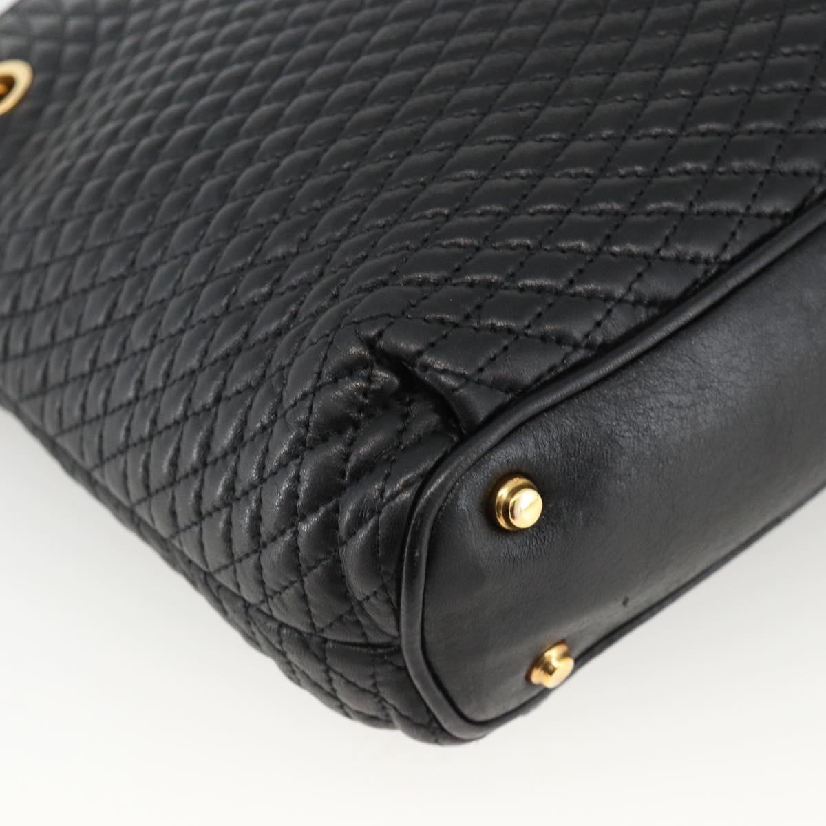 BALLY Quilted Chain Shoulder Bag Leather Black Gold Auth BA11359