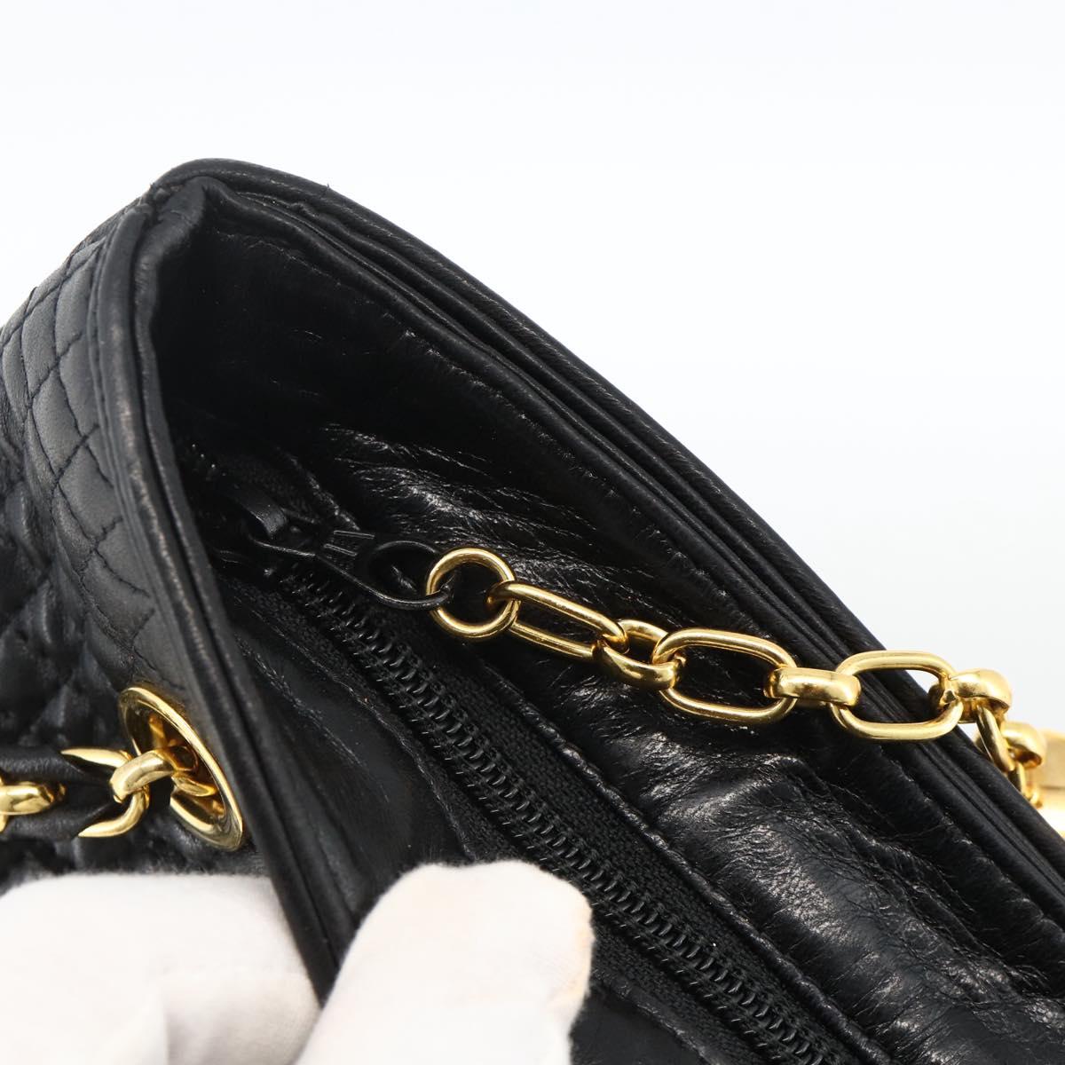 BALLY Quilted Chain Shoulder Bag Leather Black Gold Auth BA11359