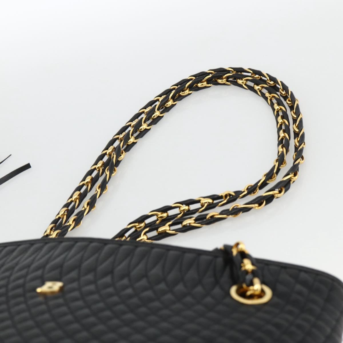 BALLY Quilted Chain Shoulder Bag Leather Black Gold Auth BA11359