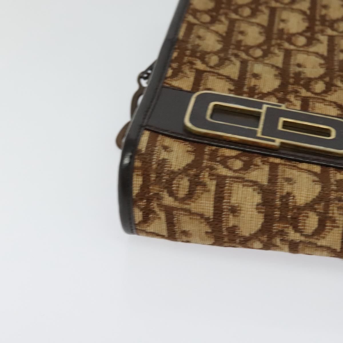 Christian Dior Trotter Canvas Shoulder Bag Brown Gold Auth BA1136