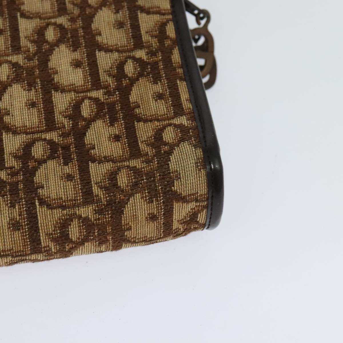 Christian Dior Trotter Canvas Shoulder Bag Brown Gold Auth BA1136