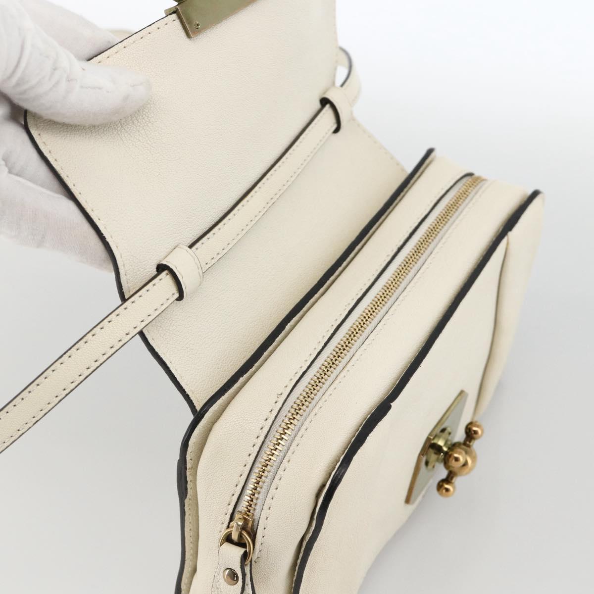 Chloe Shoulder Bag Leather Cream Gold Auth BA11360A