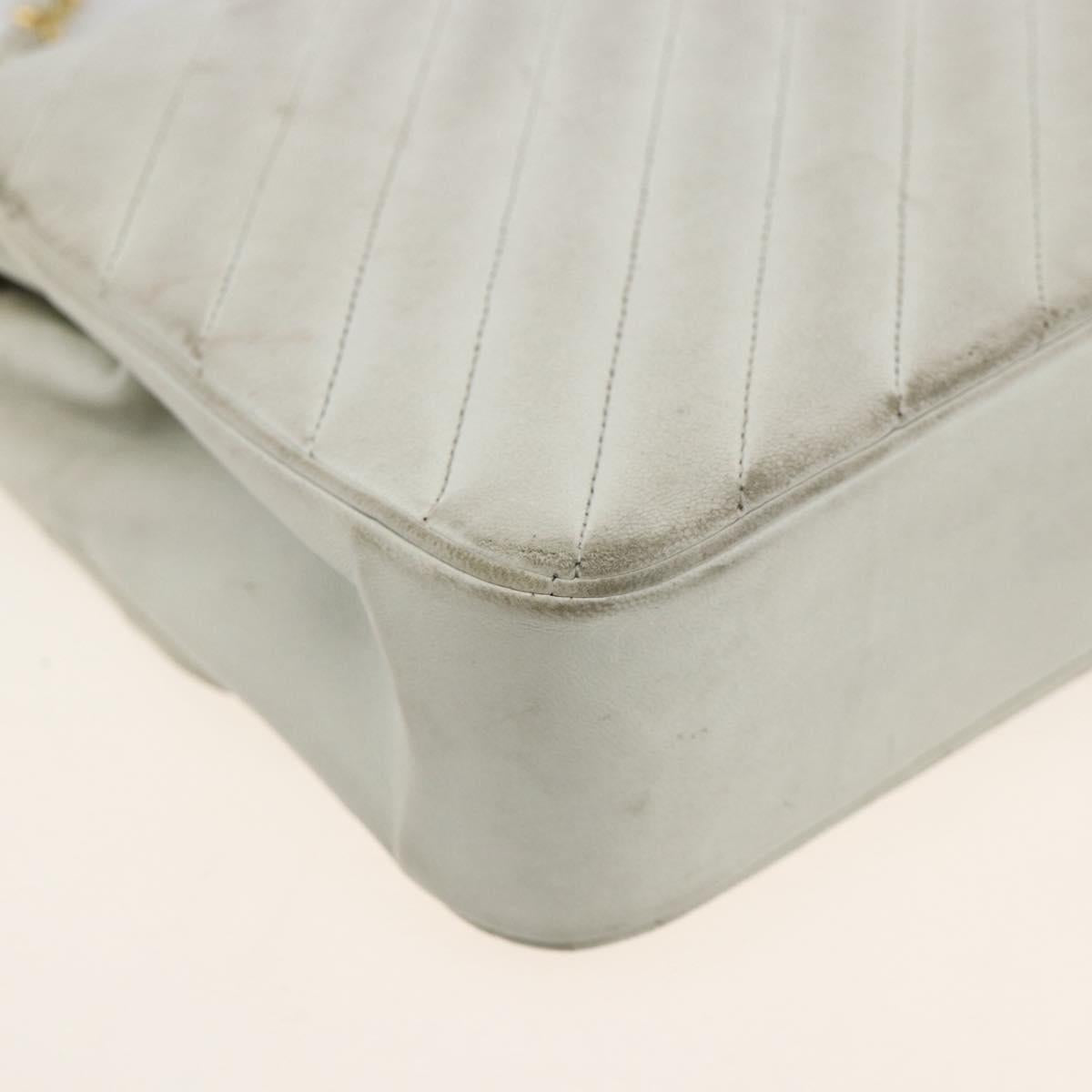 CHANEL Matelasse Chain Shoulder Bag Lamb Skin White Gold CC Auth BA11362A
