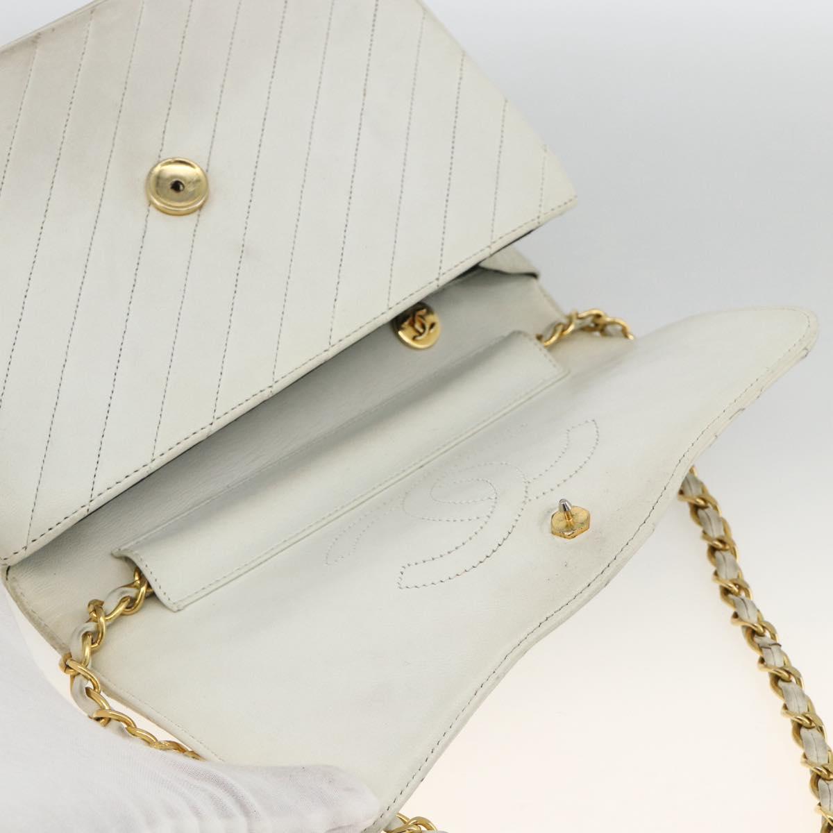 CHANEL Matelasse Chain Shoulder Bag Lamb Skin White Gold CC Auth BA11362A