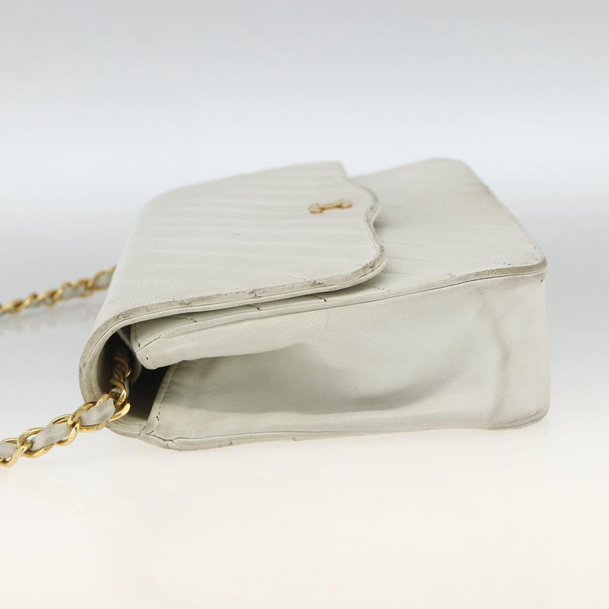 CHANEL Matelasse Chain Shoulder Bag Lamb Skin White Gold CC Auth BA11362A