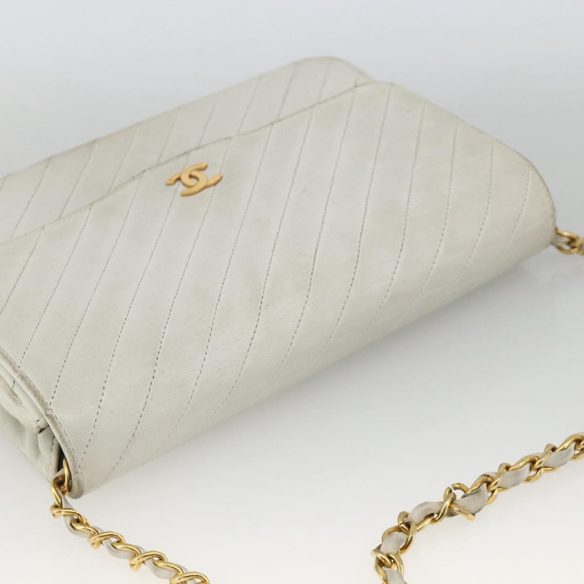 CHANEL Matelasse Chain Shoulder Bag Lamb Skin White Gold CC Auth BA11362A