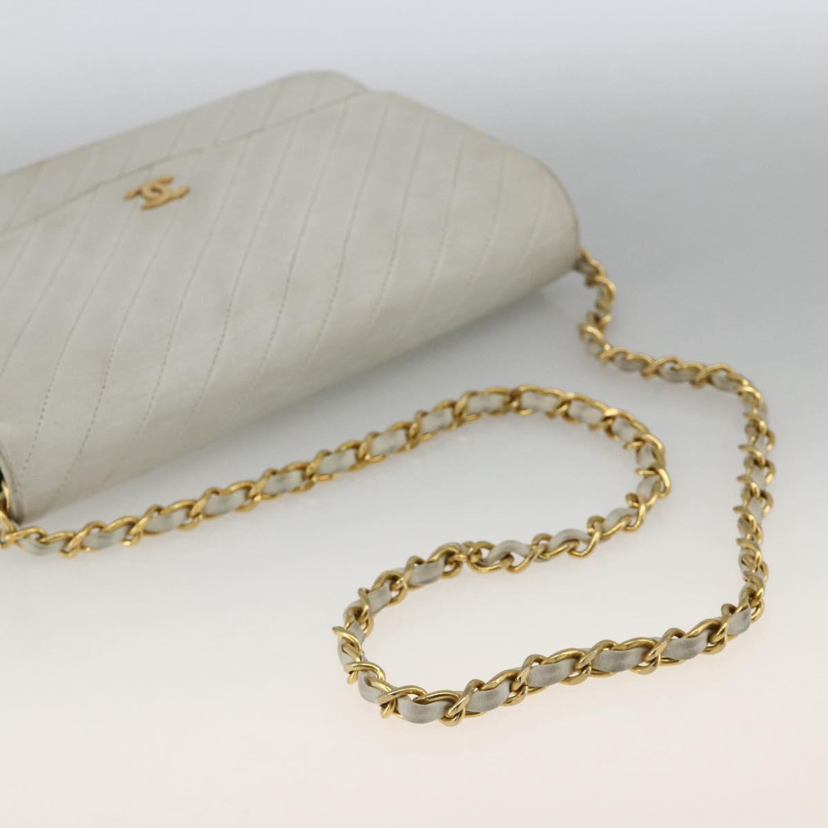 CHANEL Matelasse Chain Shoulder Bag Lamb Skin White Gold CC Auth BA11362A