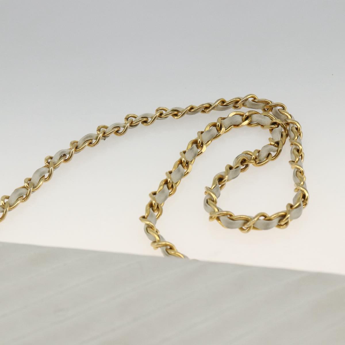 CHANEL Matelasse Chain Shoulder Bag Lamb Skin White Gold CC Auth BA11362A